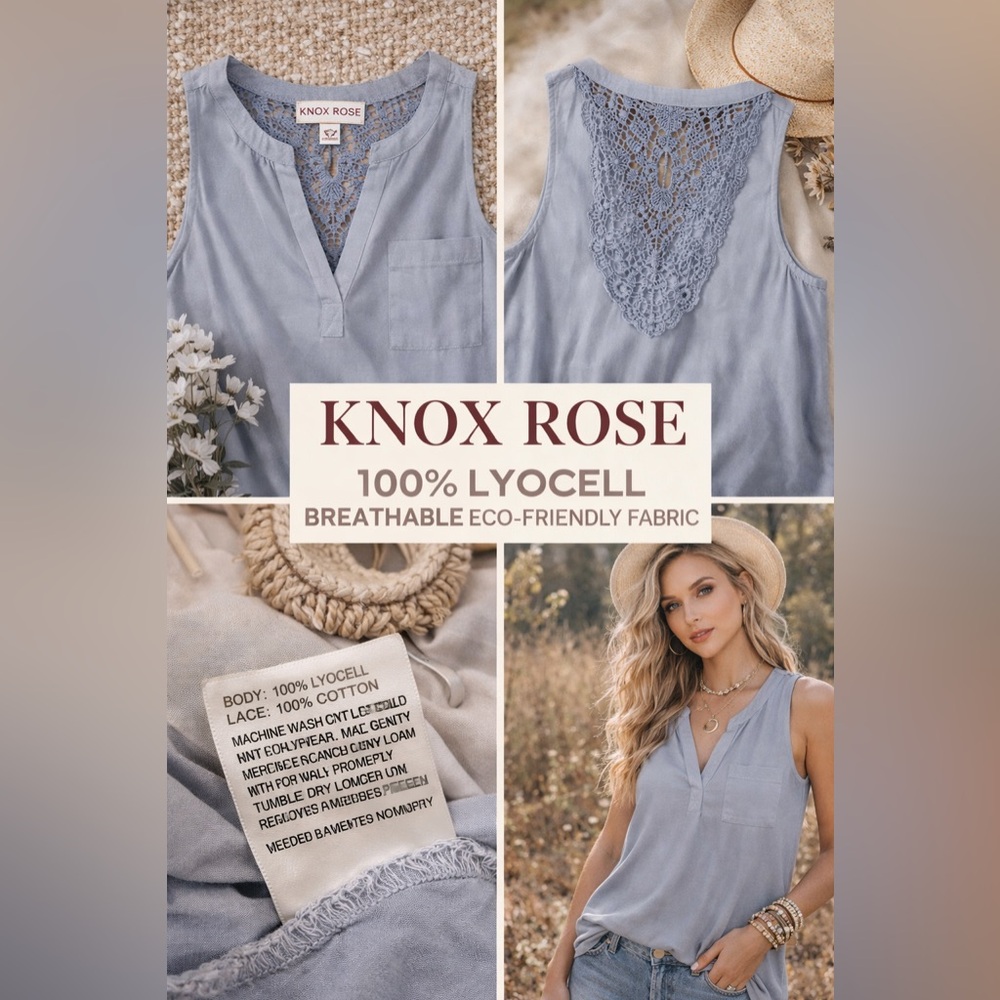 Knox Rose White Sleeveless Blouse Gray Crochet Lace‎ Back Boho Top Size S